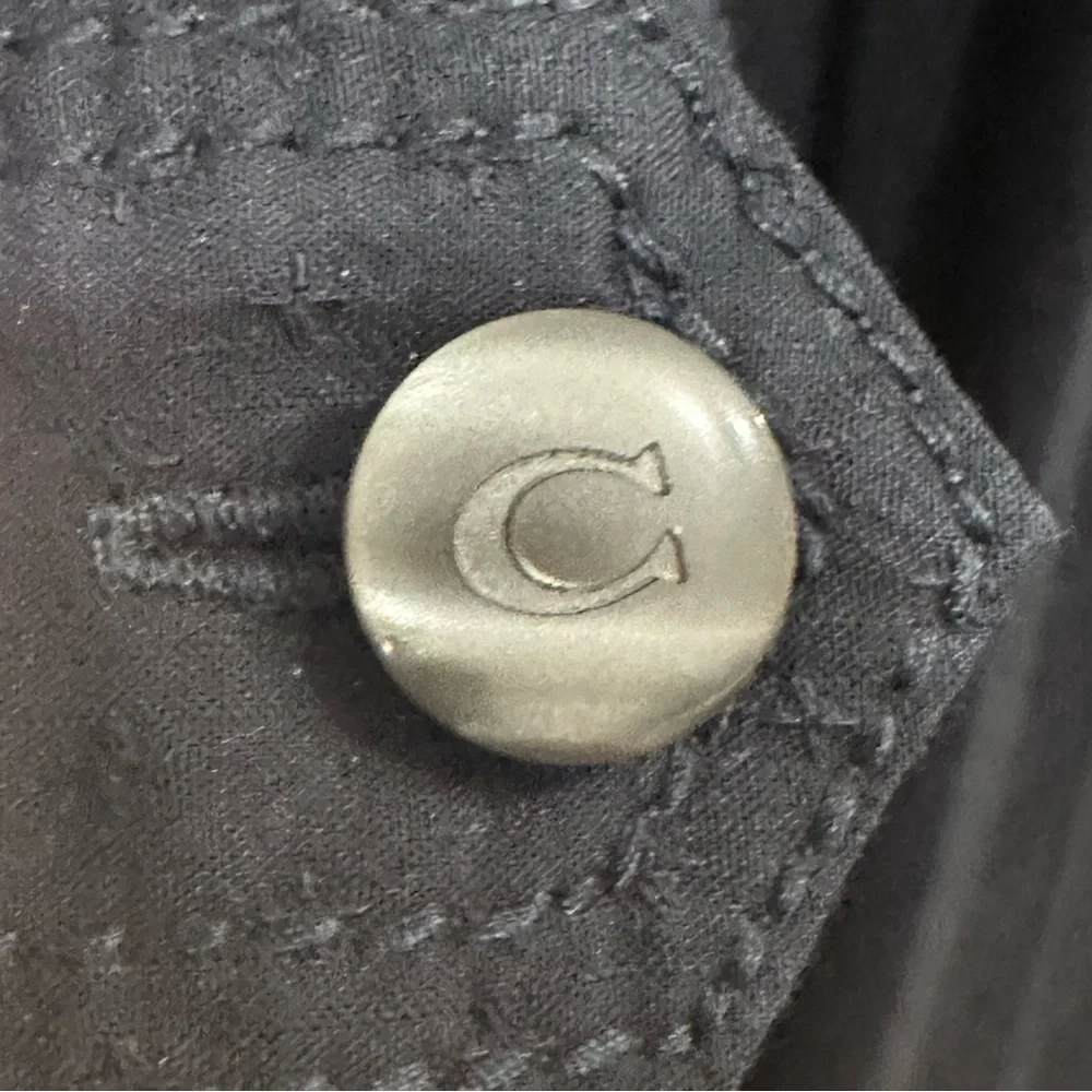 Coach Pleated Swing Dress Dark Blue Embroidered Short Sleeve Pockets